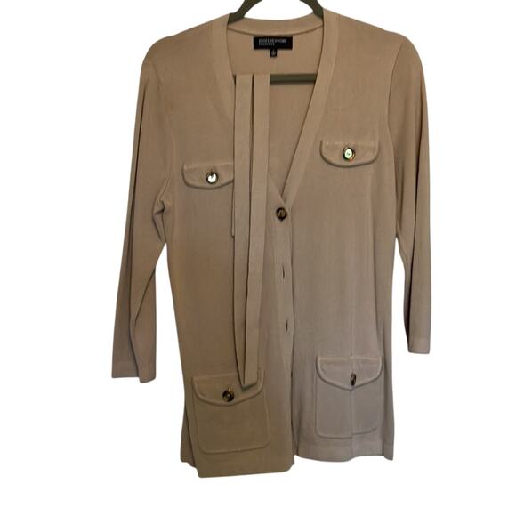 Vintage Jones New York Camel tone V-Neck Cardigan with 2 pockets Grandma Core - Picture 1 of 6